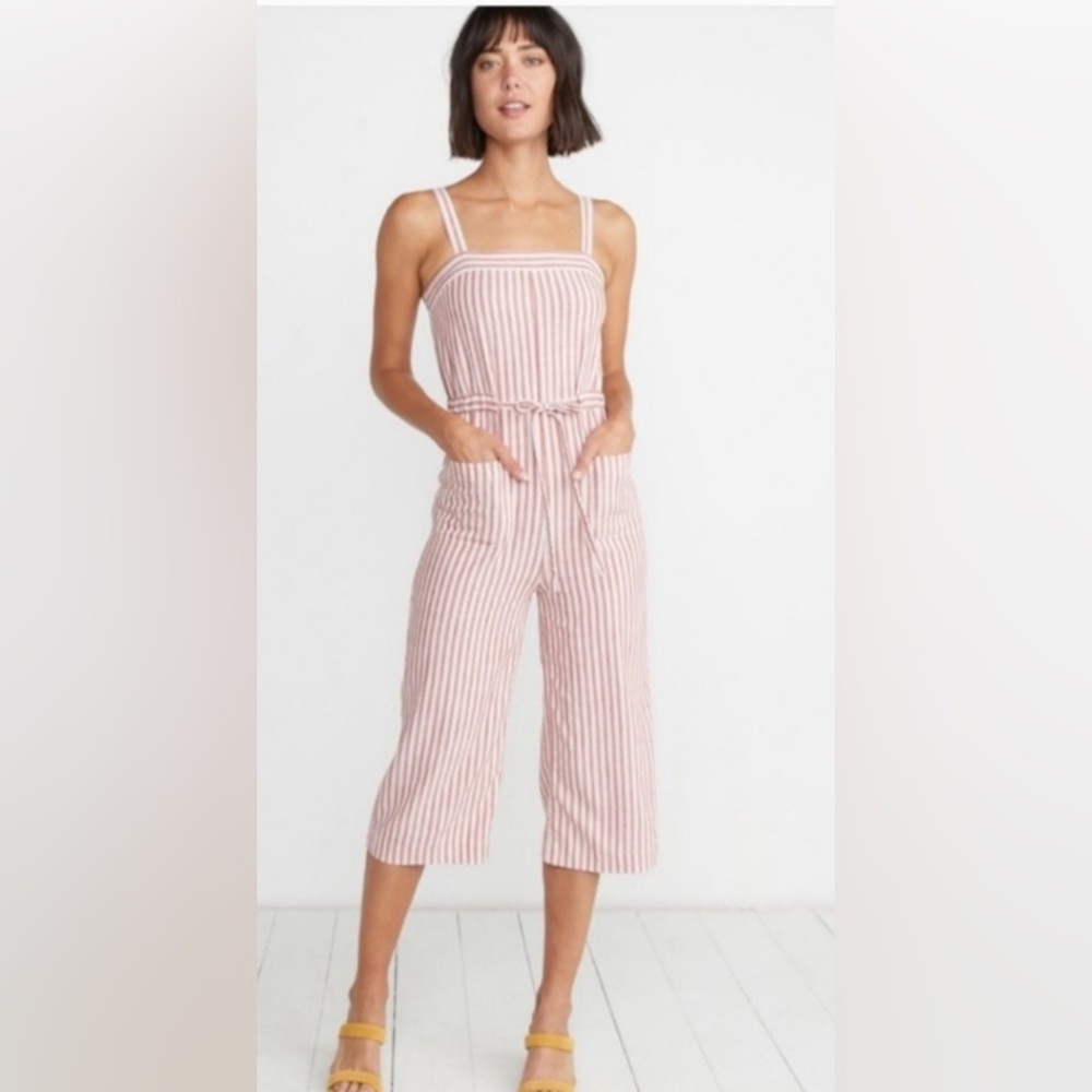 Like New Marine Layer Rita Cherry Striped Red/White Cropped Romper- Medium